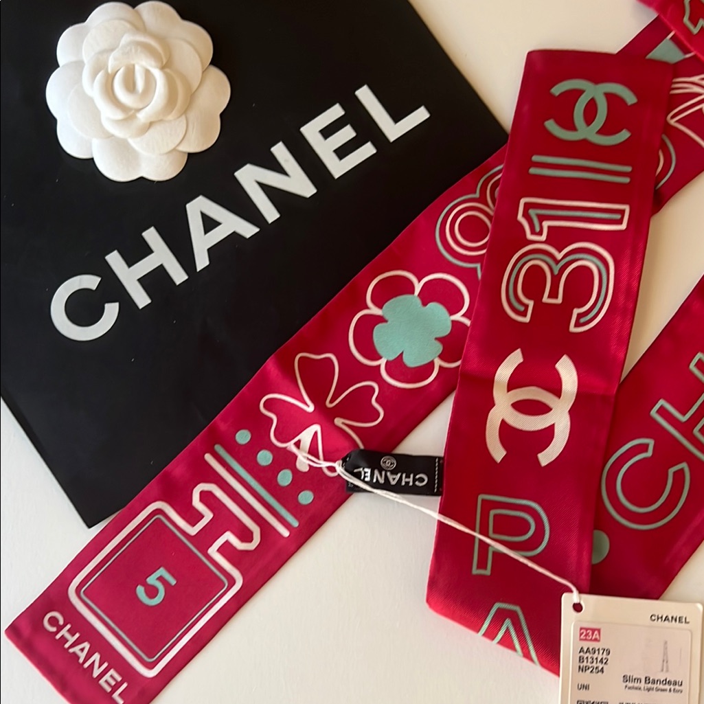 Chanel Red Slim Bandeau Twilly Scarf
